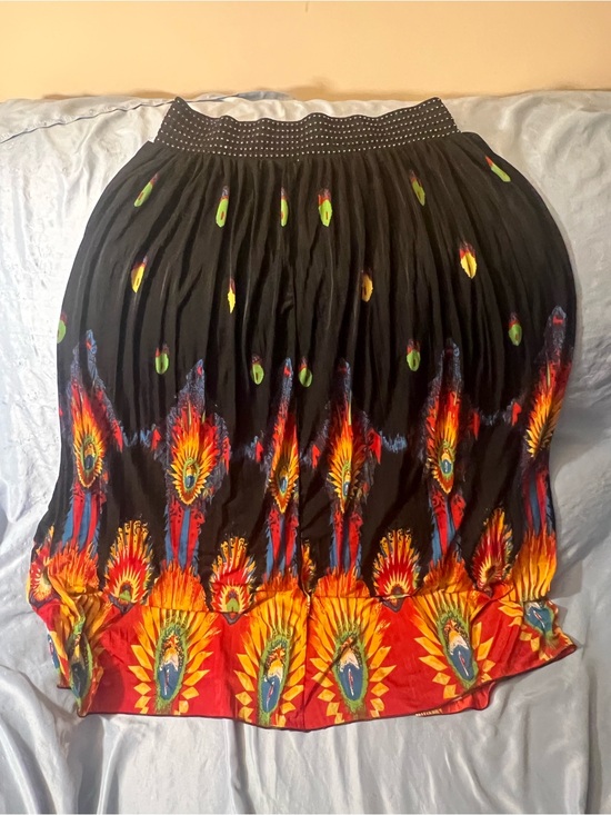 Dresses & Skirts - Bohemian Black Maxi Skirt with Vibrant Sunburst Print